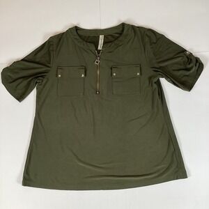 Perception Concept Womens Shirt Top Sz Small Short Sleeve Pullover Fuzz Pockets